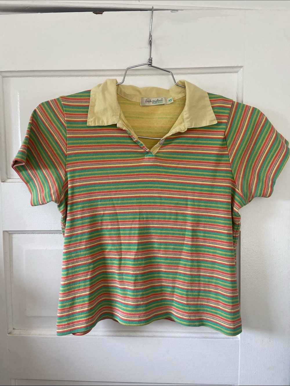 fresh produce Multicolor Striped Polo in Yellow, Green & Pink y2k XS